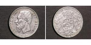 5 Franc Belgio Argento Leopold II (1835 - 1909)