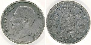 5 Franc Belgio Argento Leopold II (1835 - 1909)