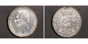 5 Franc Belgio Argento Leopold II (1835 - 1909)