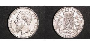 5 Franc Belgio Argento Leopold II (1835 - 1909)