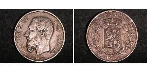 5 Franc Belgio Argento Leopold II (1835 - 1909)