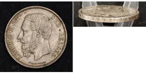 5 Franc Belgio Argento Leopold II (1835 - 1909)