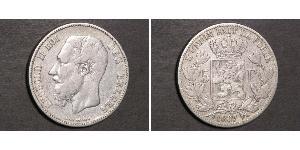 5 Franc Belgio Argento Leopold II (1835 - 1909)