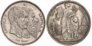 5 Franc Belgio Argento Leopoldo I del Belgio (1790-1865) / Leopold II (1835 - 1909)