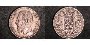 5 Franc Belgio Argento Leopold II (1835 - 1909)