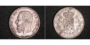 5 Franc Belgio Argento Leopold II (1835 - 1909)