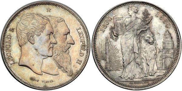 5 Franc Belgio Argento Leopoldo I del Belgio (1790-1865) / Leopold II (1835 - 1909)