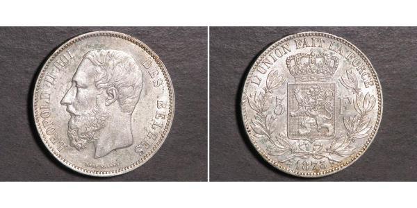 5 Franc Belgio Argento Leopold II (1835 - 1909)