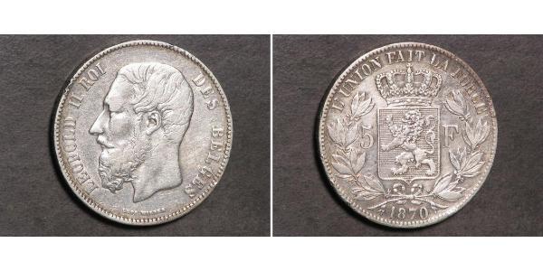 5 Franc Belgio Argento Leopold II (1835 - 1909)