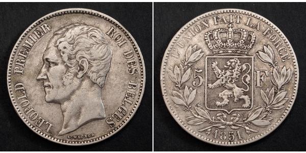 5 Franc Belgio Argento Leopoldo I del Belgio (1790-1865)