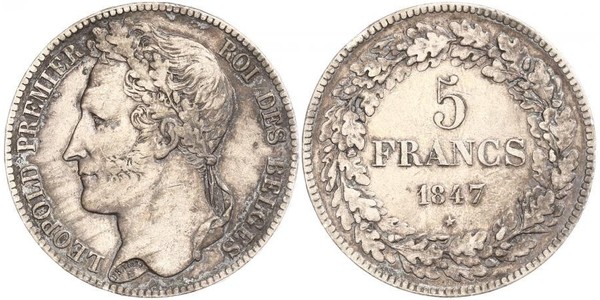 5 Franc Belgio Argento Leopoldo I del Belgio (1790-1865)