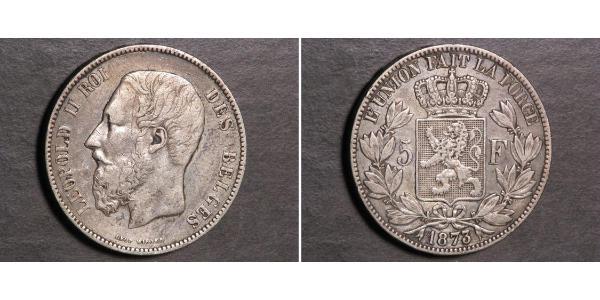5 Franc Belgio Argento Leopold II (1835 - 1909)