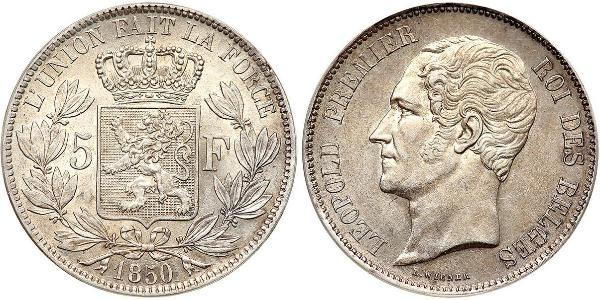 5 Franc Belgio Argento Leopoldo I del Belgio (1790-1865)