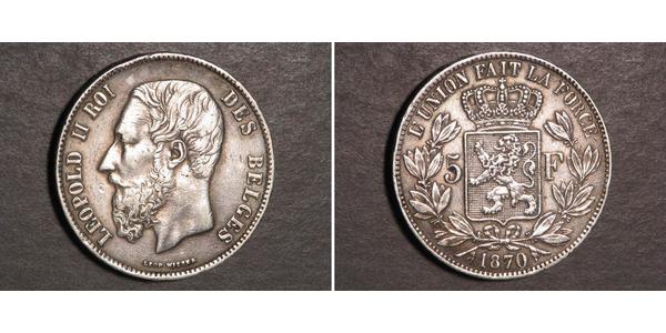5 Franc Belgio Argento Leopold II (1835 - 1909)