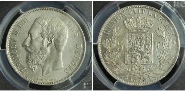 5 Franc Belgio Argento Leopold II (1835 - 1909)