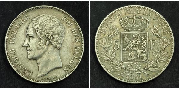 5 Franc Belgio Argento Leopoldo I del Belgio (1790-1865)