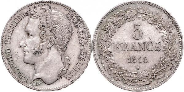 5 Franc Belgio Argento Leopoldo I del Belgio (1790-1865)