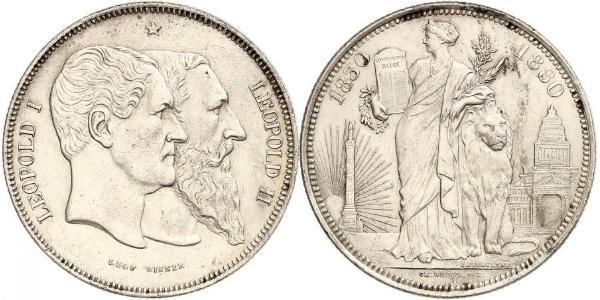 5 Franc Belgio Argento Leopoldo I del Belgio (1790-1865) / Leopold II (1835 - 1909)