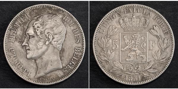 5 Franc Belgio Argento Leopoldo I del Belgio (1790-1865)