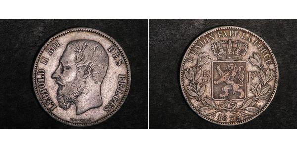 5 Franc Belgio Argento Leopold II (1835 - 1909)