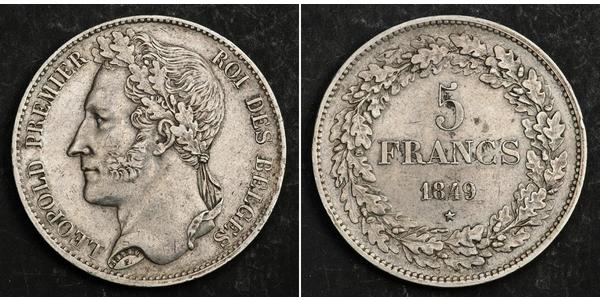 5 Franc Belgio Argento Leopoldo I del Belgio (1790-1865)