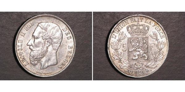 5 Franc Belgio Argento Leopold II (1835 - 1909)