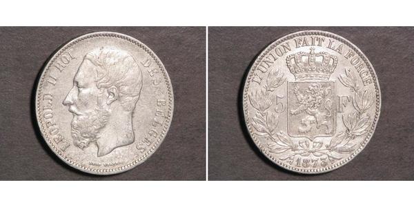 5 Franc Belgio Argento Leopold II (1835 - 1909)