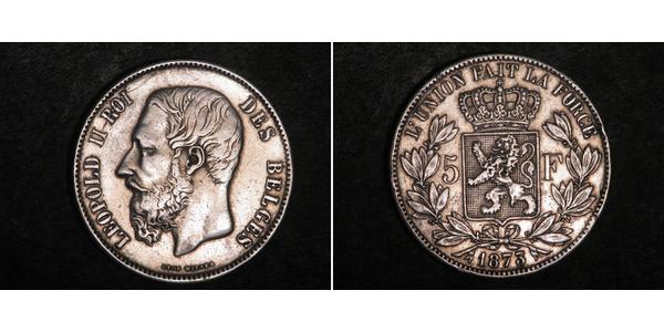 5 Franc Belgio Argento Leopold II (1835 - 1909)