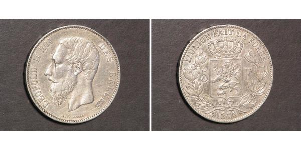 5 Franc Belgio Argento Leopold II (1835 - 1909)