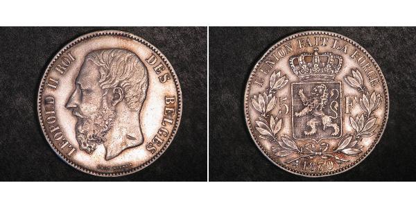 5 Franc Belgio Argento Leopold II (1835 - 1909)