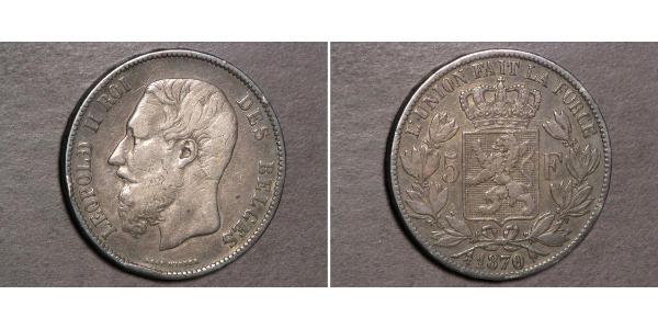 5 Franc Belgio Argento Leopold II (1835 - 1909)