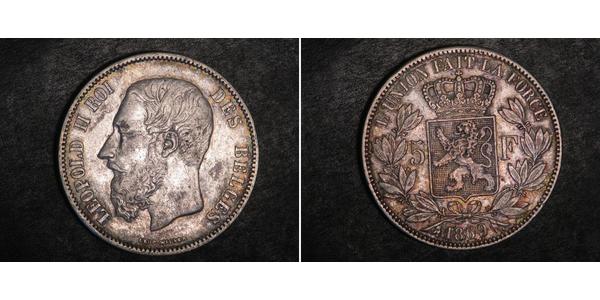 5 Franc Belgio Argento Leopold II (1835 - 1909)