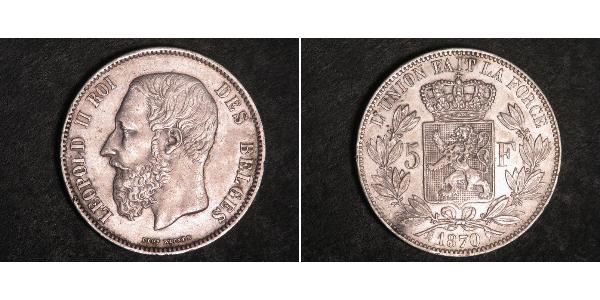 5 Franc Belgio Argento Leopold II (1835 - 1909)