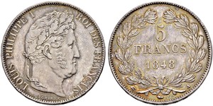 5 Franc Francia / Monarchia di Luglio (1830-1848) Argento Luigi Filippo di Francia (1773 -1850)