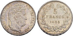 5 Franc Francia / Monarchia di Luglio (1830-1848) Argento Luigi Filippo di Francia (1773 -1850)