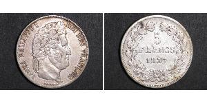 5 Franc Francia / Monarchia di Luglio (1830-1848) Argento Luigi Filippo di Francia (1773 -1850)