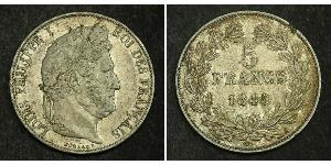 5 Franc Francia / Monarchia di Luglio (1830-1848) Argento Luigi Filippo di Francia (1773 -1850)