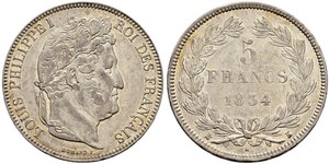 5 Franc Francia / Monarchia di Luglio (1830-1848) Argento Luigi Filippo di Francia (1773 -1850)