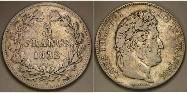 5 Franc Francia / Monarchia di Luglio (1830-1848) Argento Luigi Filippo di Francia (1773 -1850)