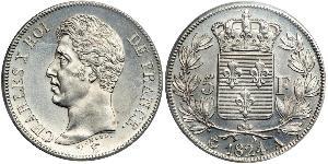 5 Franc Kingdom of France (1815-1830) Argento Carlo X di Francia (1757-1836)