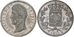 5 Franc Kingdom of France (1815-1830) Argento Carlo X di Francia (1757-1836)