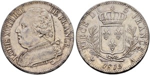 5 Franc Kingdom of France (1815-1830) Argento Luigi XVIII di Francia (1755-1824)