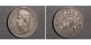 5 Franc Kingdom of France (1815-1830) Argento Carlo X di Francia (1757-1836)