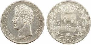 5 Franc Kingdom of France (1815-1830) Argento Carlo X di Francia (1757-1836)