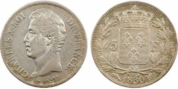 5 Franc Kingdom of France (1815-1830) Argento Carlo X di Francia (1757-1836)