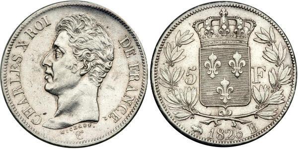 5 Franc Kingdom of France (1815-1830) Argento Carlo X di Francia (1757-1836)