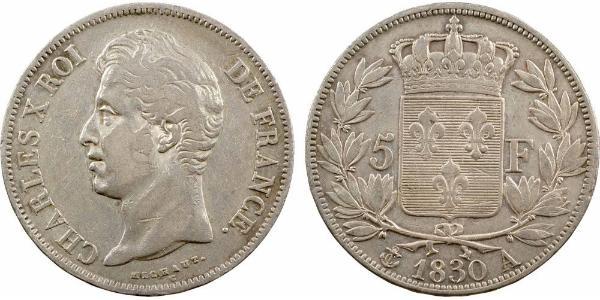 5 Franc Kingdom of France (1815-1830) Argento Carlo X di Francia (1757-1836)