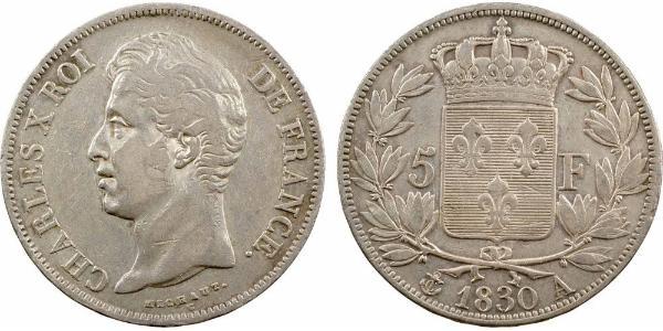 5 Franc Kingdom of France (1815-1830) Argento Carlo X di Francia (1757-1836)