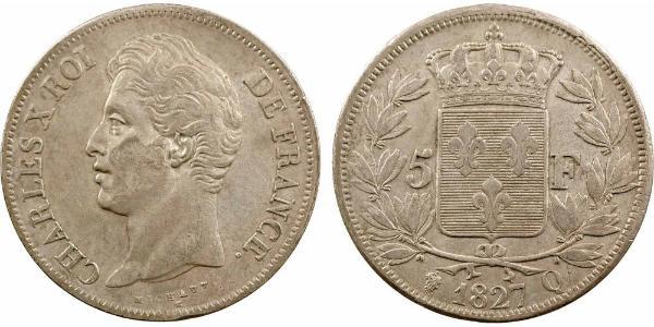 5 Franc Kingdom of France (1815-1830) Argento Carlo X di Francia (1757-1836)
