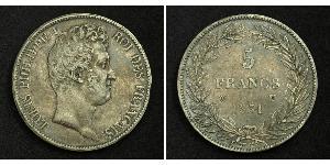 5 Franc Monarchia di Luglio (1830-1848) Argento Luigi Filippo di Francia (1773 -1850)